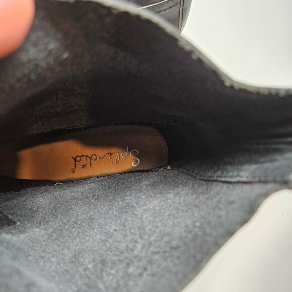 Splendid‎ Leather Stacked Heeled Booties 8 Black Boots Square Toe - Picture 9 of 11